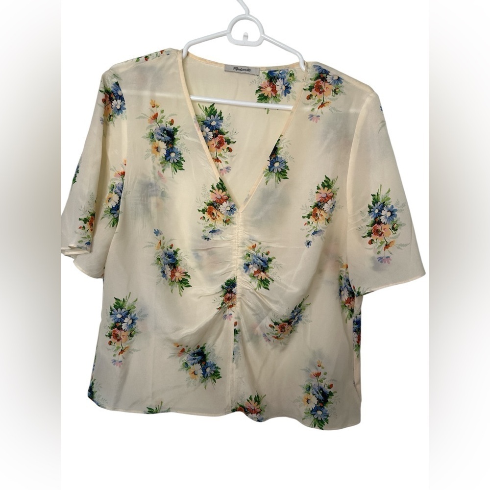 Madewell Silk Shirred-Front Top in Classic Corsage